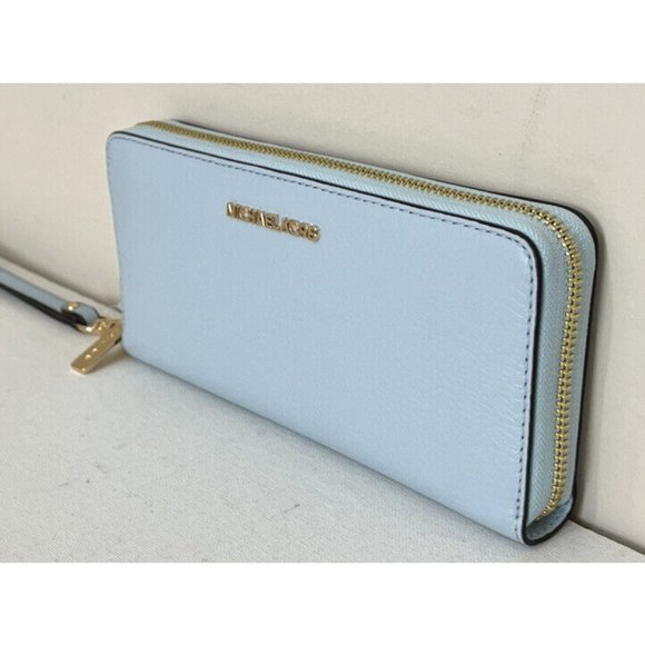 New Michael Kors Jet Set Large Travel Continental Wallet Leather Vista Blue - Picture 2 of 4